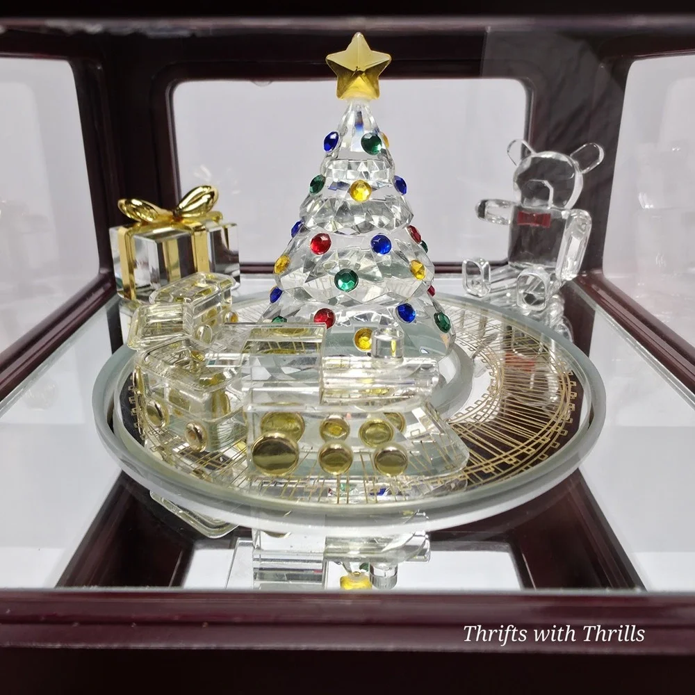Vintage Crystal Showcase Holiday Music Box With Moving Train, Music, And Lights